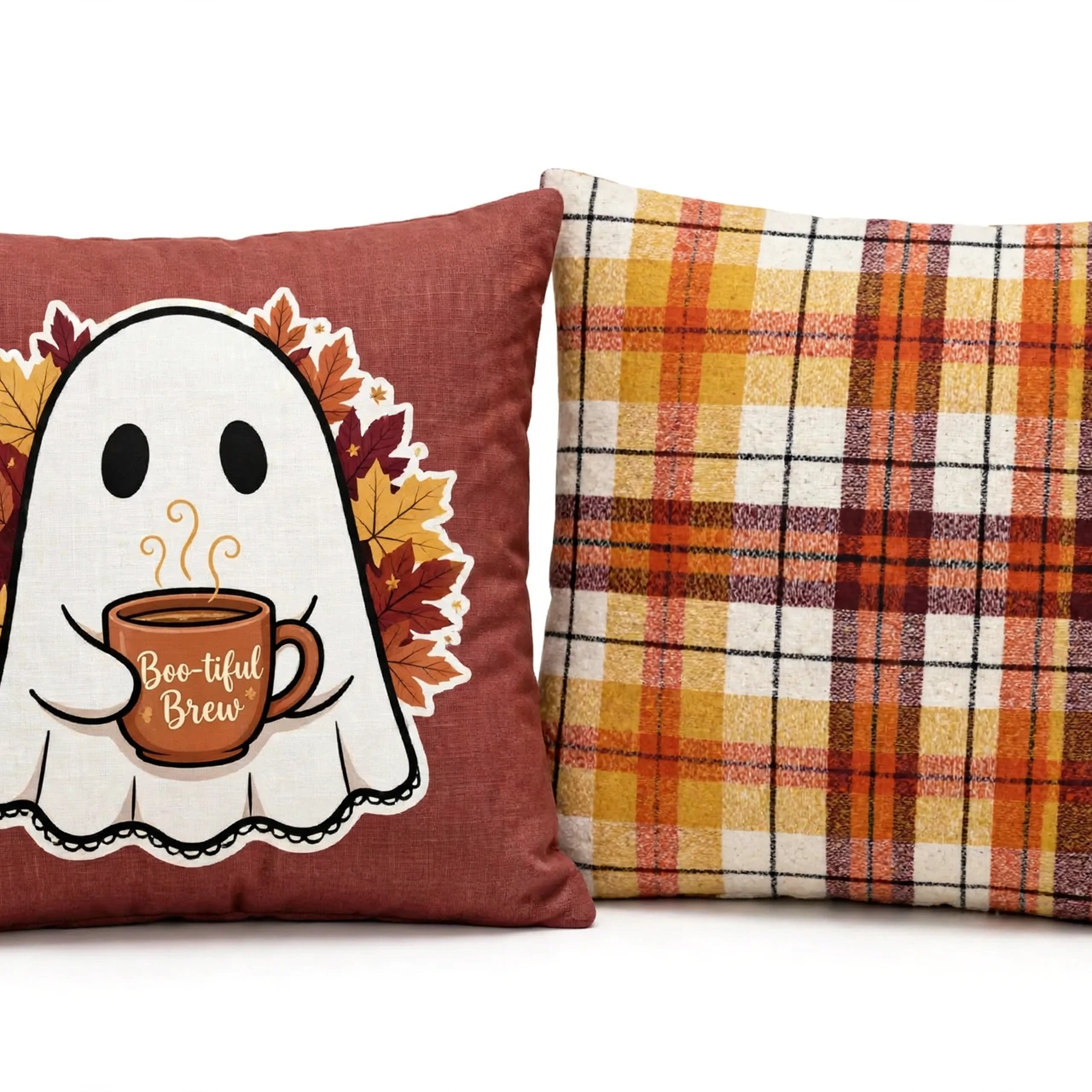 "Boo-tiful Brew" Terracotta Ghost Pillow