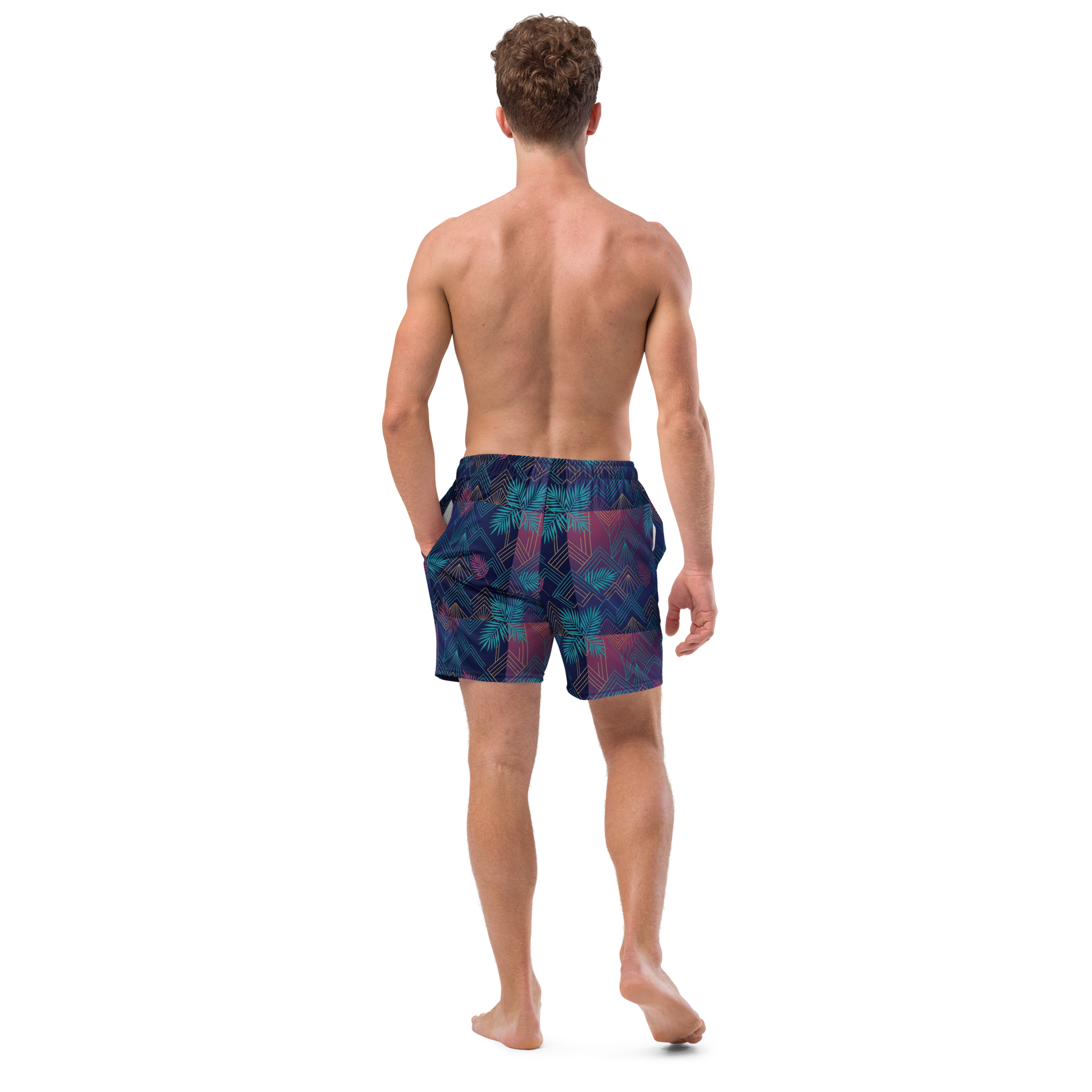 The Art Deco Geometric Palm Swim Trunks