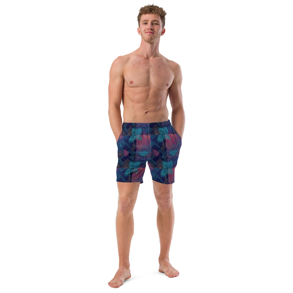 The Art Deco Geometric Palm Swim Trunks