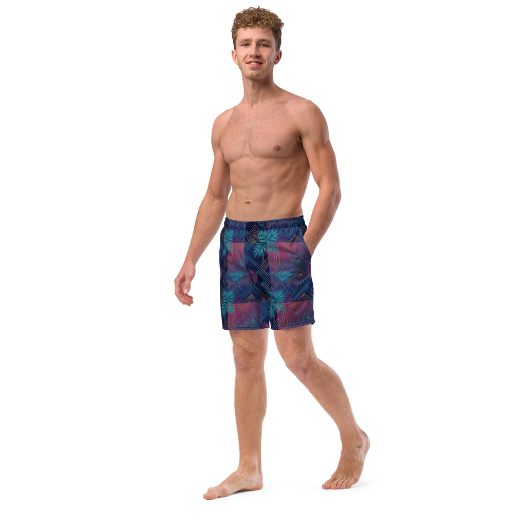 The Art Deco Geometric Palm Swim Trunks