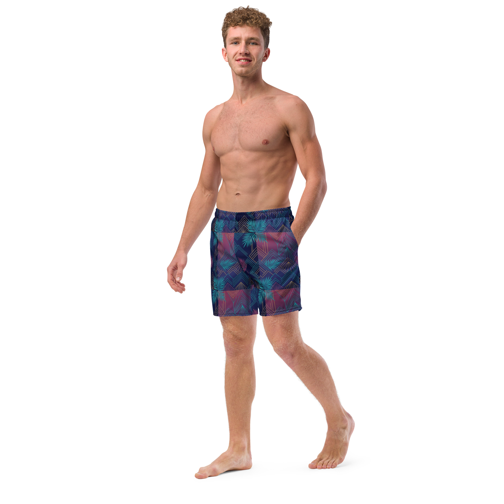 The Art Deco Geometric Palm Swim Trunks