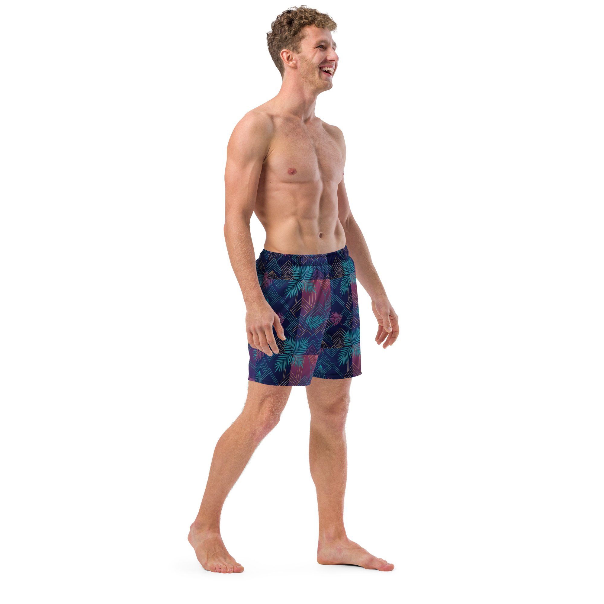 The Art Deco Geometric Palm Swim Trunks