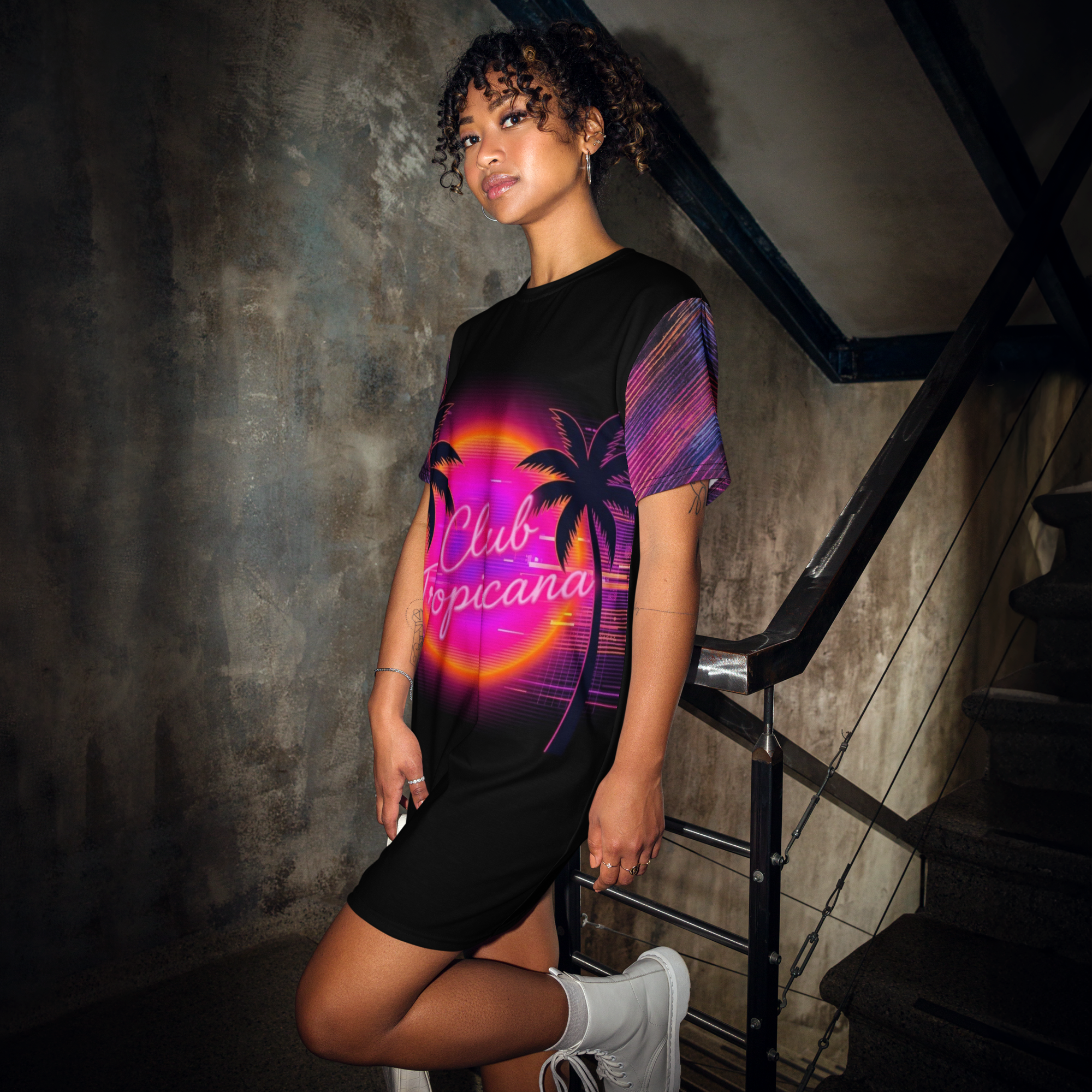 The Club Tropicana Neon Sunset T-Shirt Dress Cover-Up