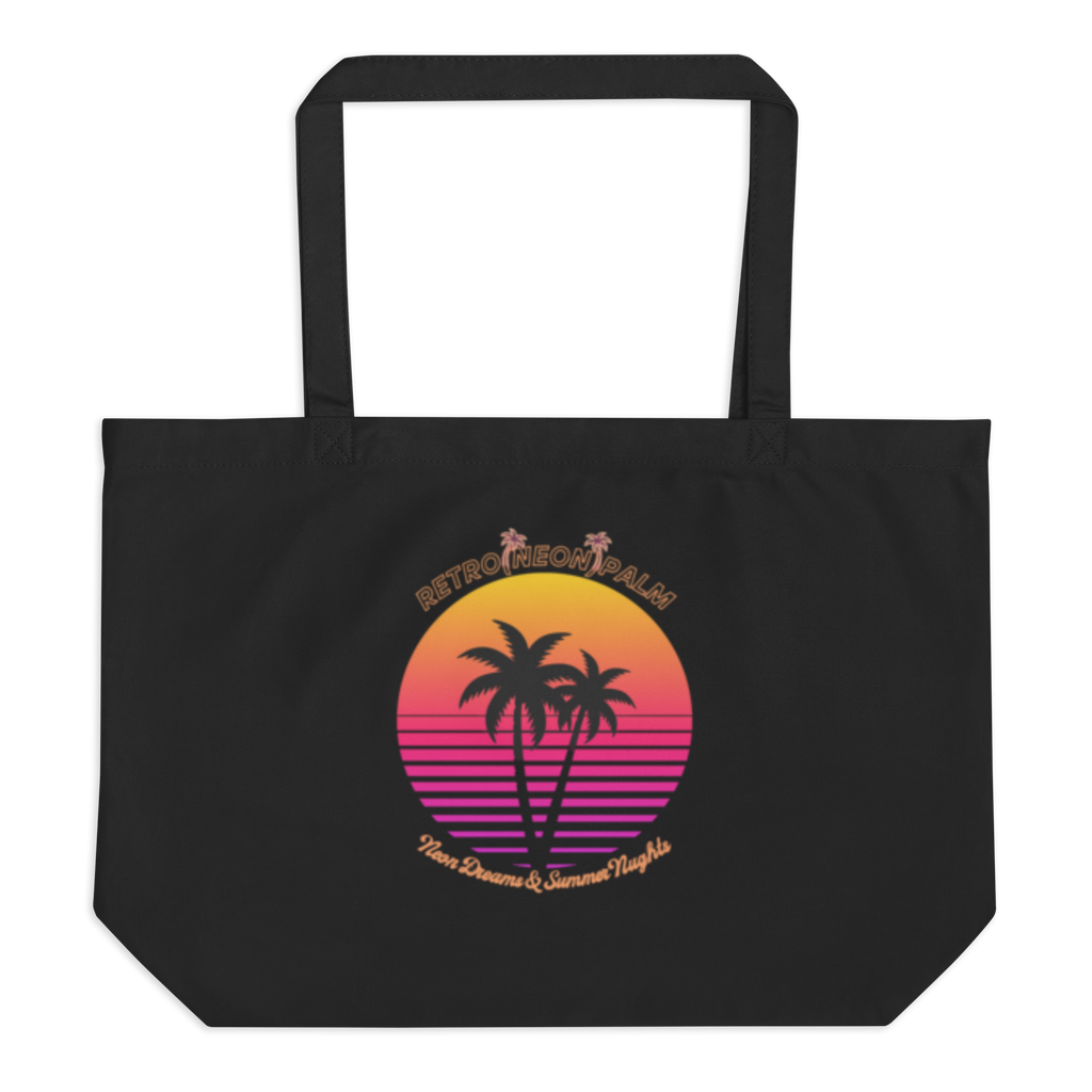 The Retro Neon Palm All-Over Print Large Tote Bag