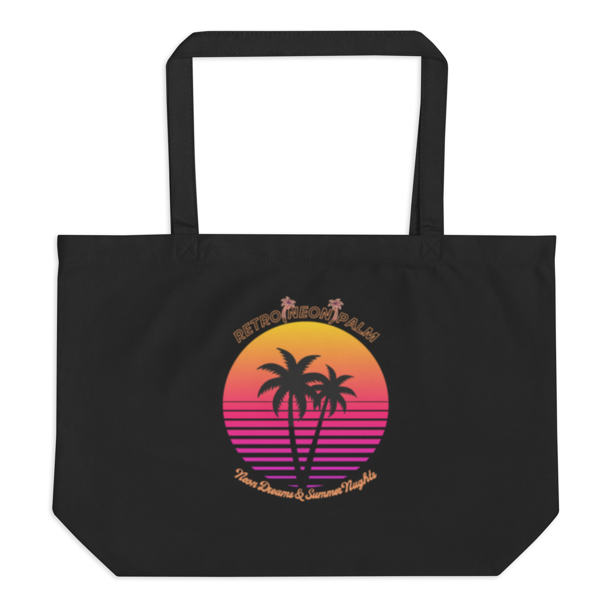 The Retro Neon Palm All-Over Print Large Tote Bag