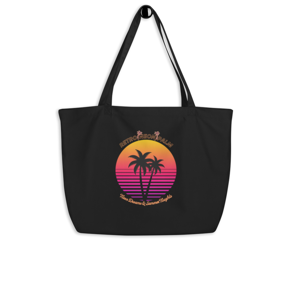 The Retro Neon Palm All-Over Print Large Tote Bag