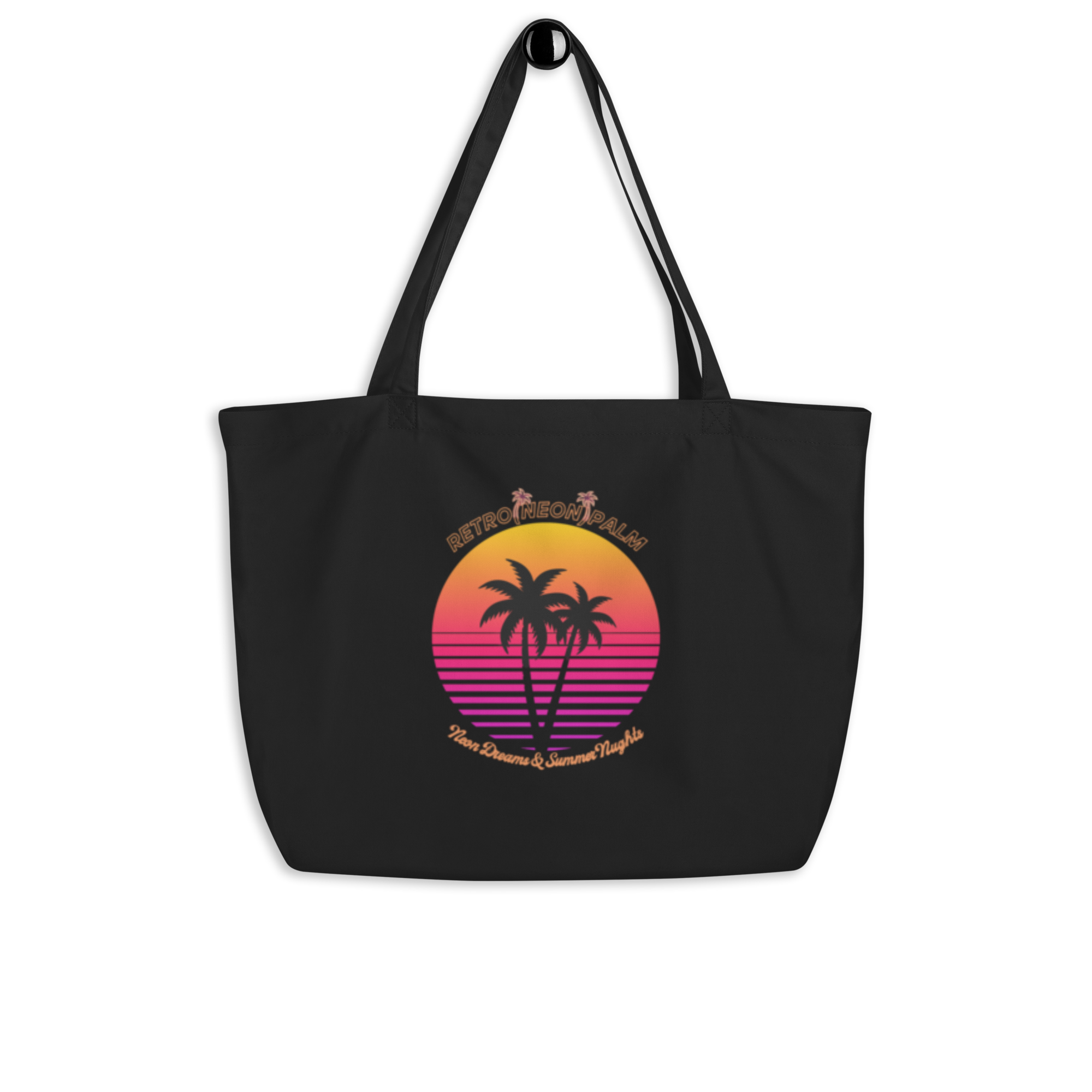 The Retro Neon Palm All-Over Print Large Tote Bag