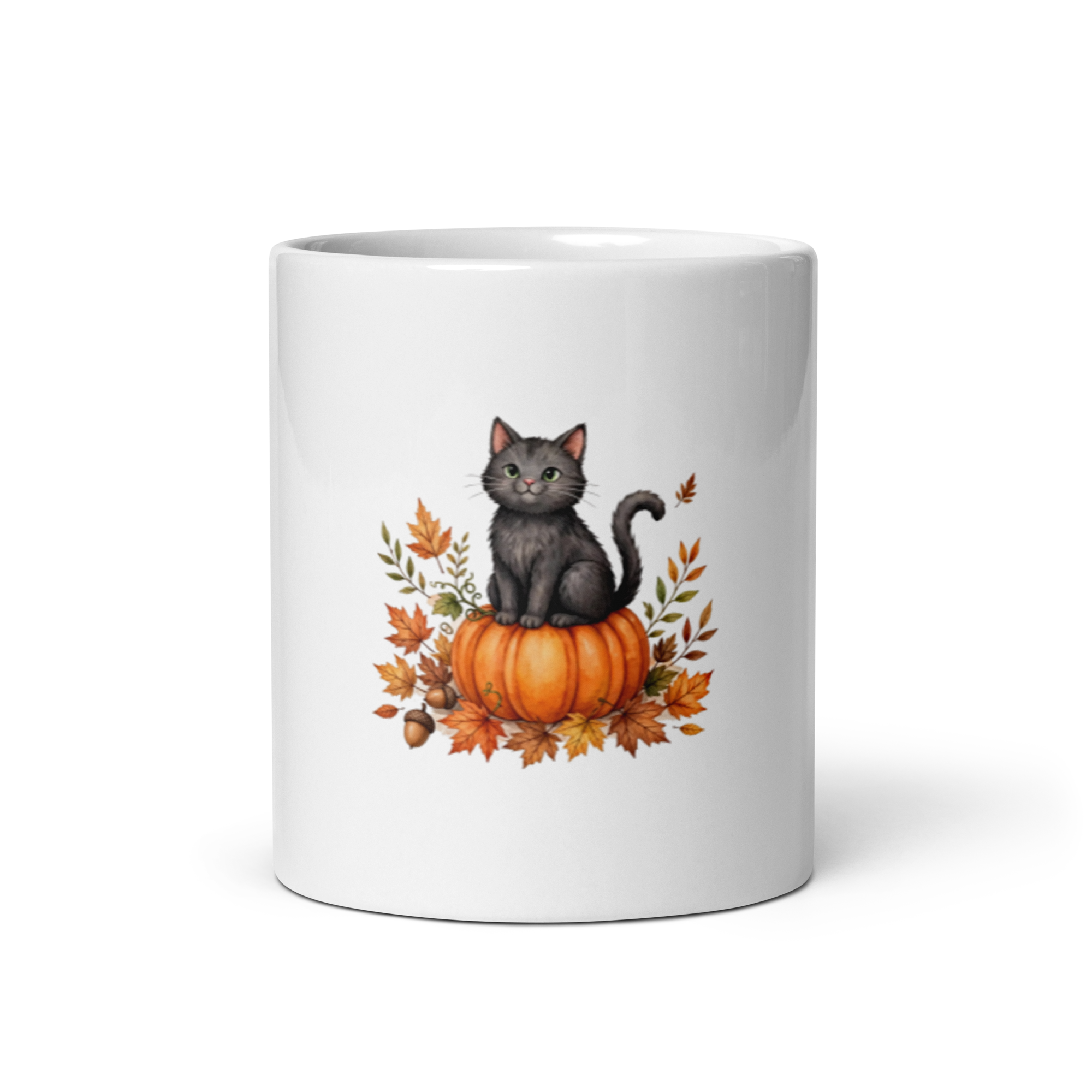 Cozy Autumn Cat & Pumpkin Ceramic Mug (11oz)