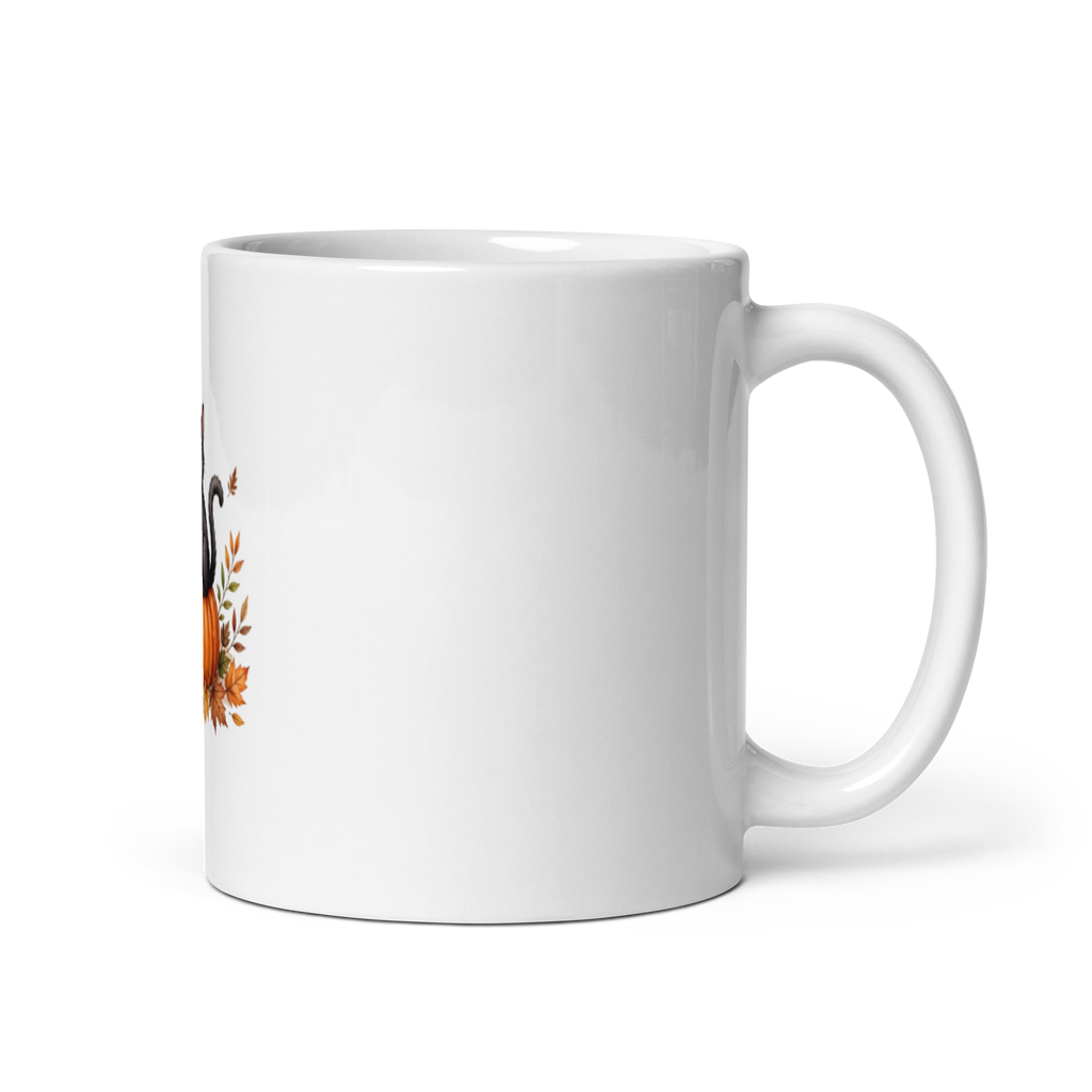 Cozy Autumn Cat & Pumpkin Ceramic Mug (11oz)